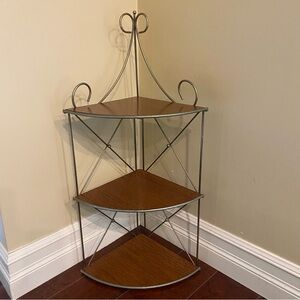 Vintage Mid Century Brown and Metal Corner Shelf